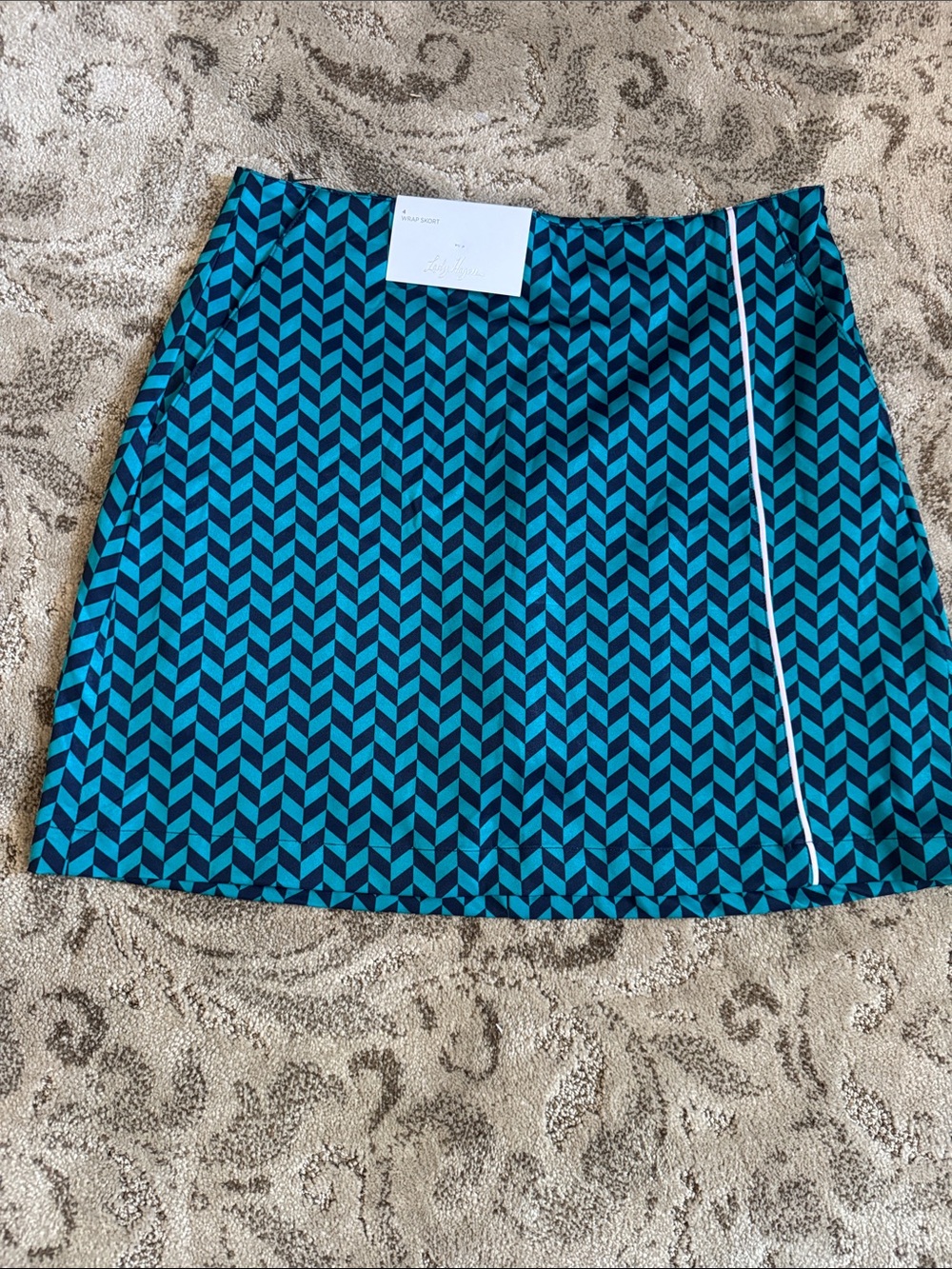 Golf Geometric Print A-Line Skirt in Teal and Black